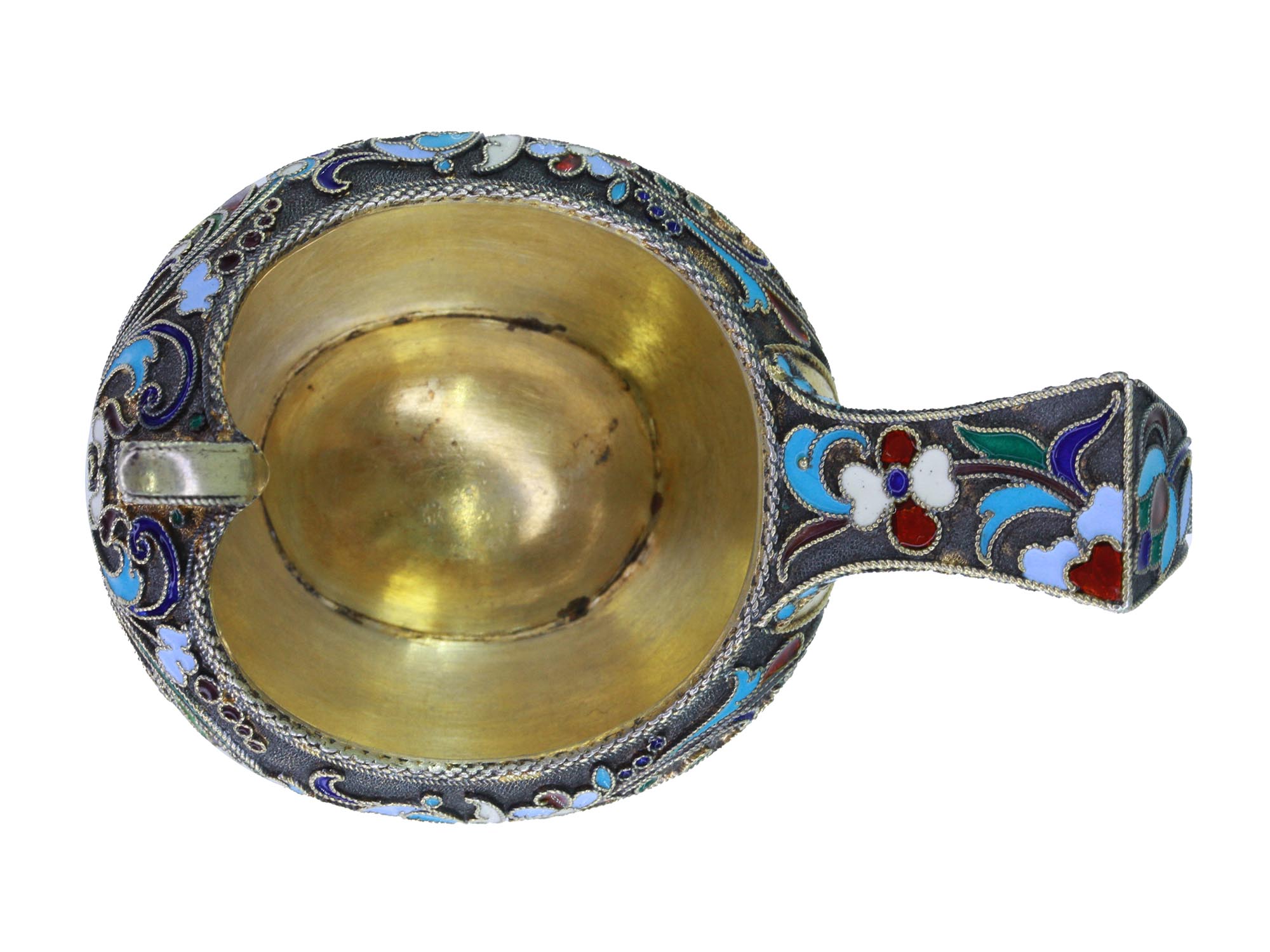 ANTIQUE RUSSIAN GILT SILVER CLOISONNE KOVSH LADLE PIC-5